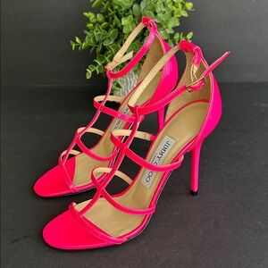 Jimmy Choo Neon
Pink Patent Leather
Thistle Open Toe
Sandals